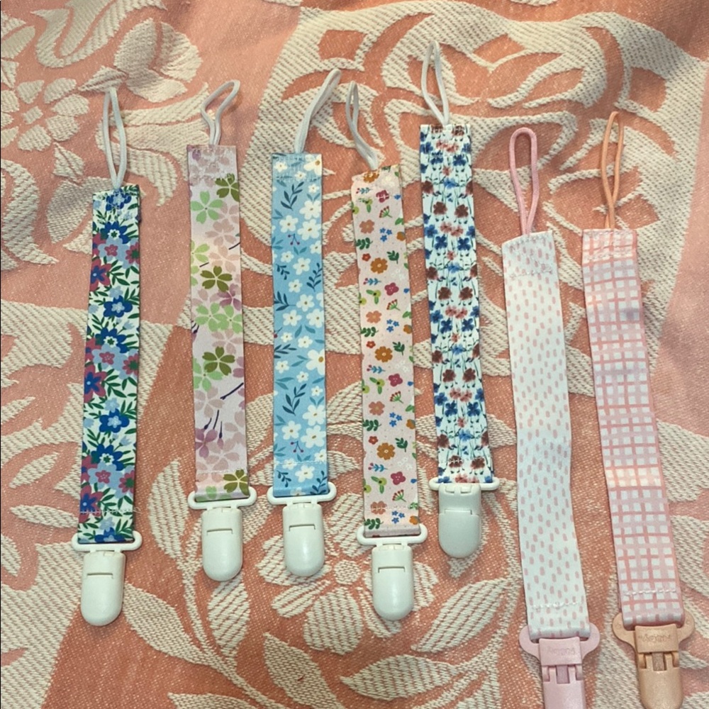 Floral and Patterned Pacifier Clips Set